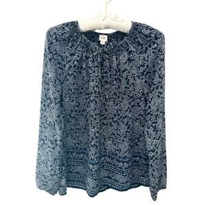 GAP | Navy Blue Floral Boho Peasant Blouse Long Sleeve Top | XS